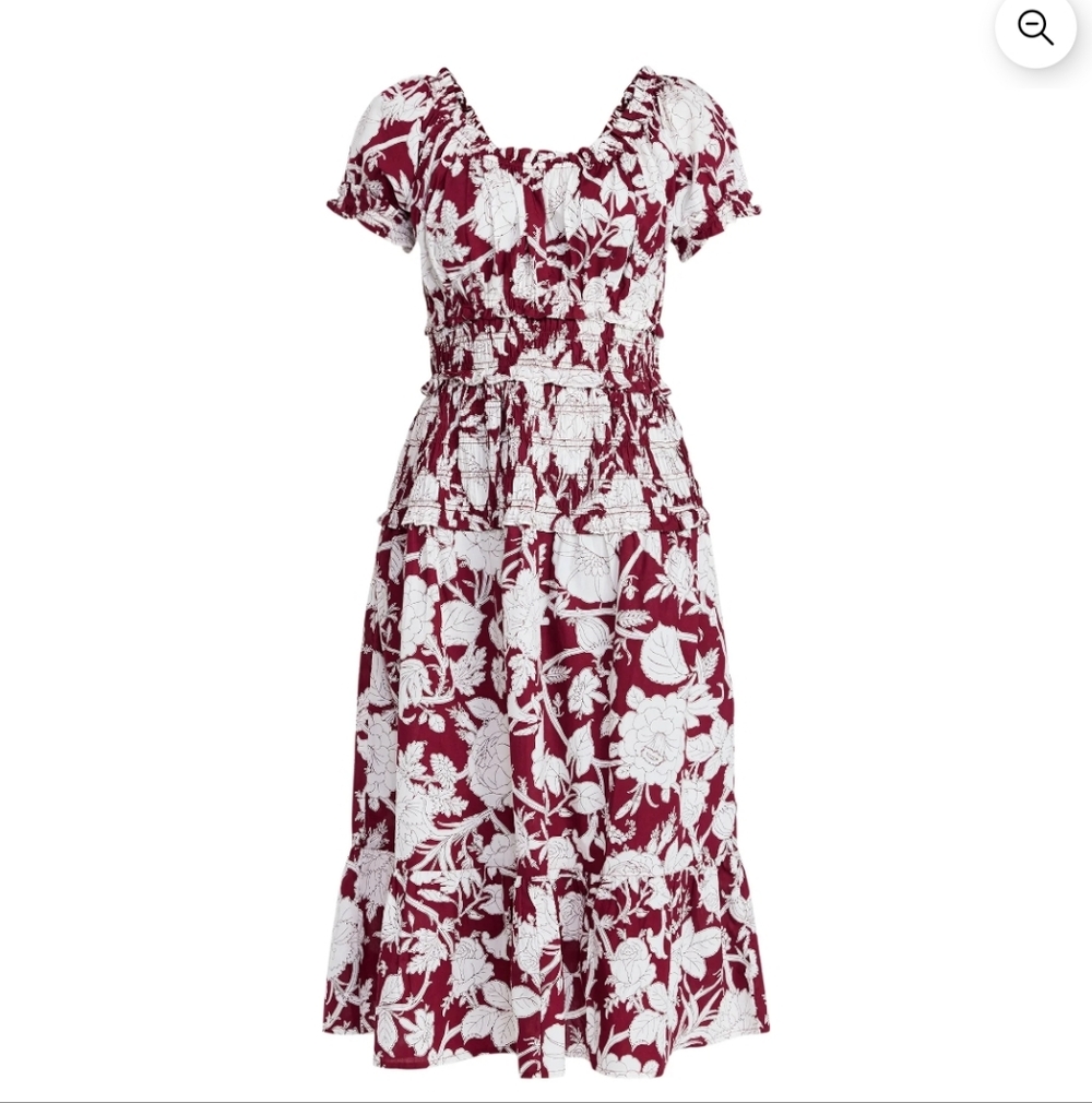 Time and Tru Smocked Peasant Dress Floral Wine Punch Women's XXL New
